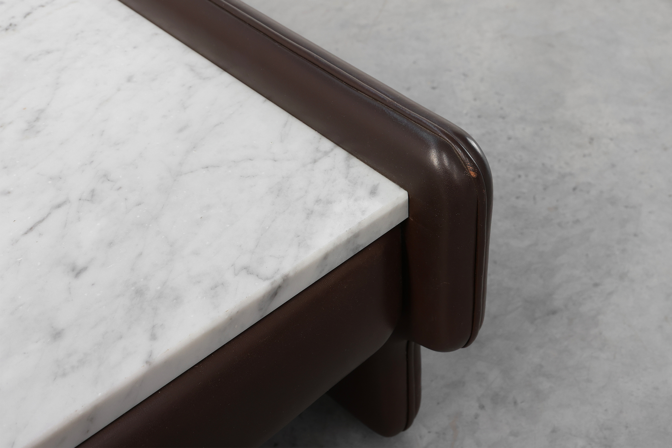 Rectangular Brown leather and Carrara marble coffee table, ca. 1960thumbnail